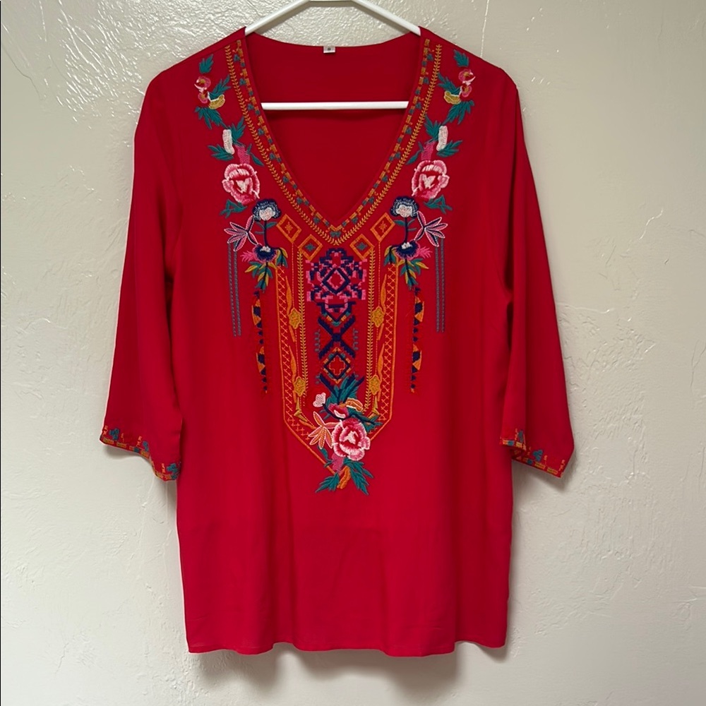 Red Graphic Tunic with Relaxed Fit